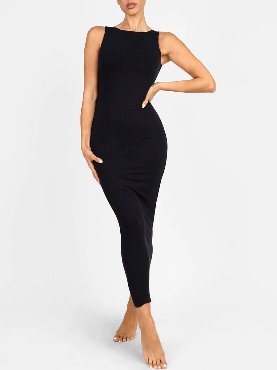 Sleeveless Crew Collar Long built-in Shaping Dress
