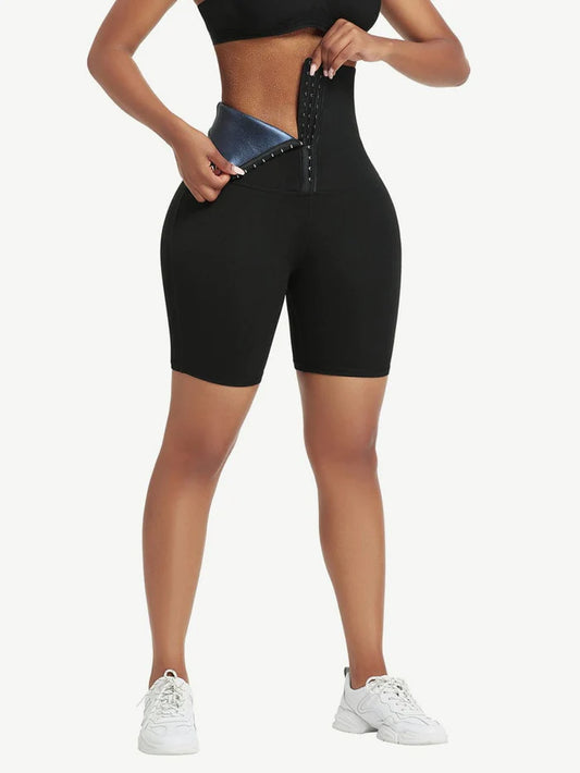 Sweat Neoprene Fat Burning Shapewear Mid-Length Shorts with Hook and Eye Closure
