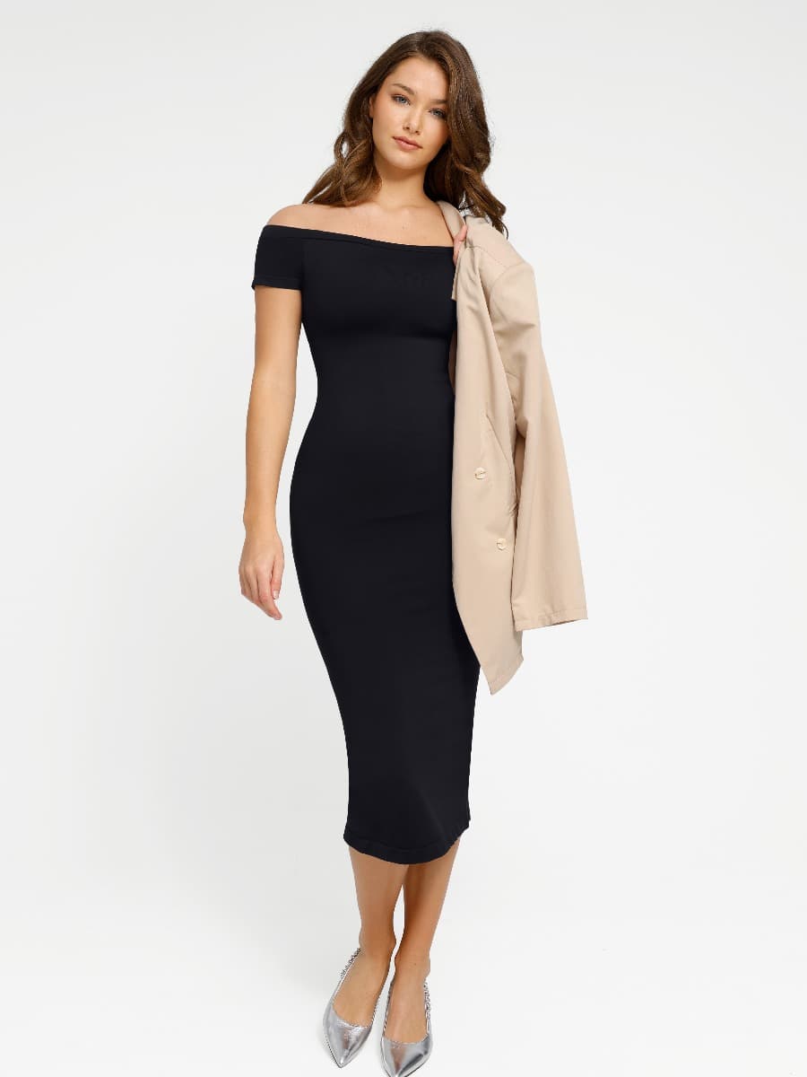 Off-Shoulder Shaping Midi Dress