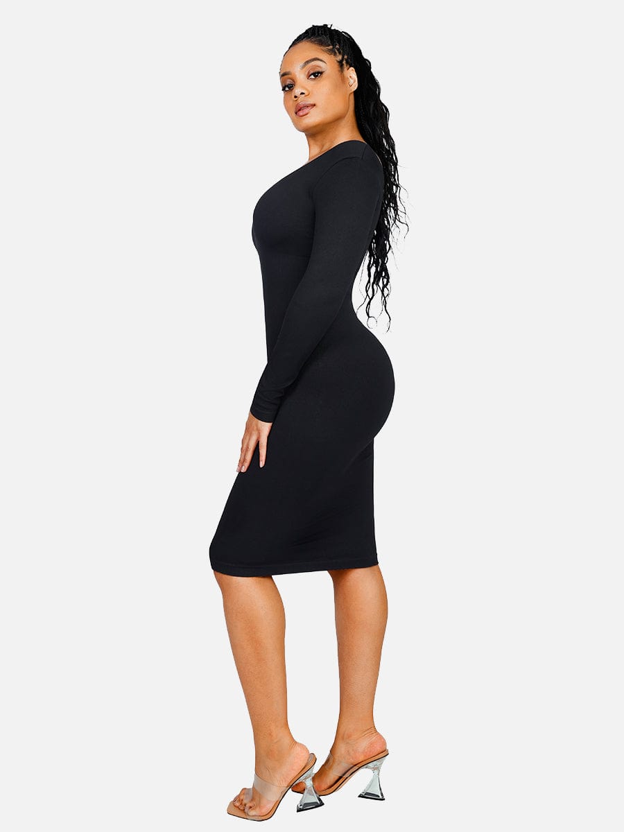 V Neck Long Sleeve Seamless Shaper Dress.