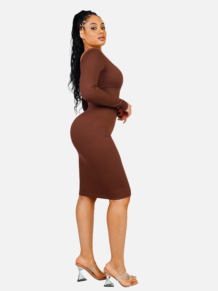 V Neck Long Sleeve Seamless Shaper Dress.