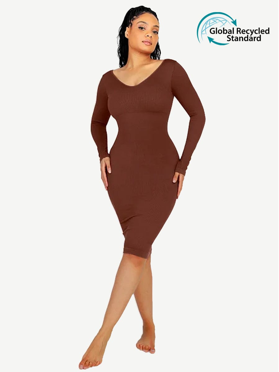 V Neck Long Sleeve Seamless Shaper Dress.