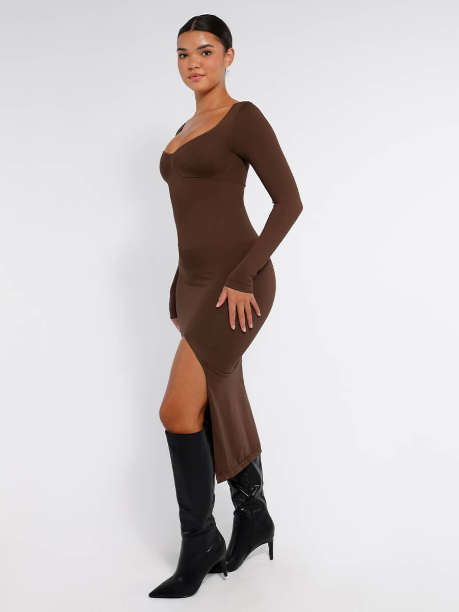 Seamless Shaping Dress with High Side Slit. Smooth High Quality Fabric. Eco-friendly