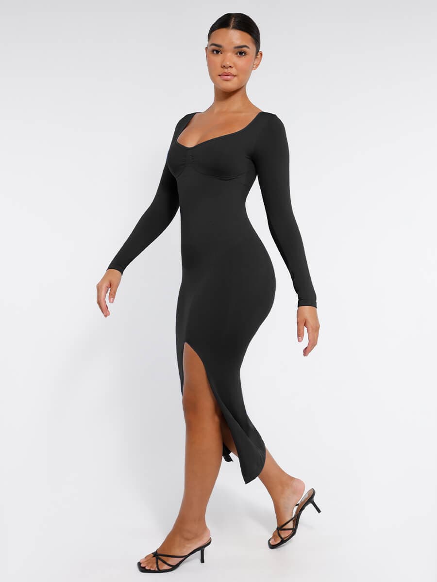 Seamless Shaping Dress with High Side Slit. Smooth High Quality Fabric. Eco-friendly