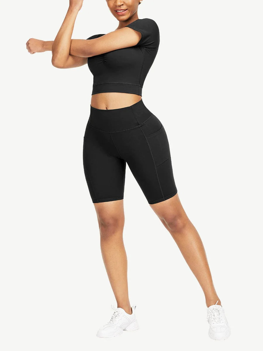 Short Sleeve Top and Biker Shorts Activewear Set - Women