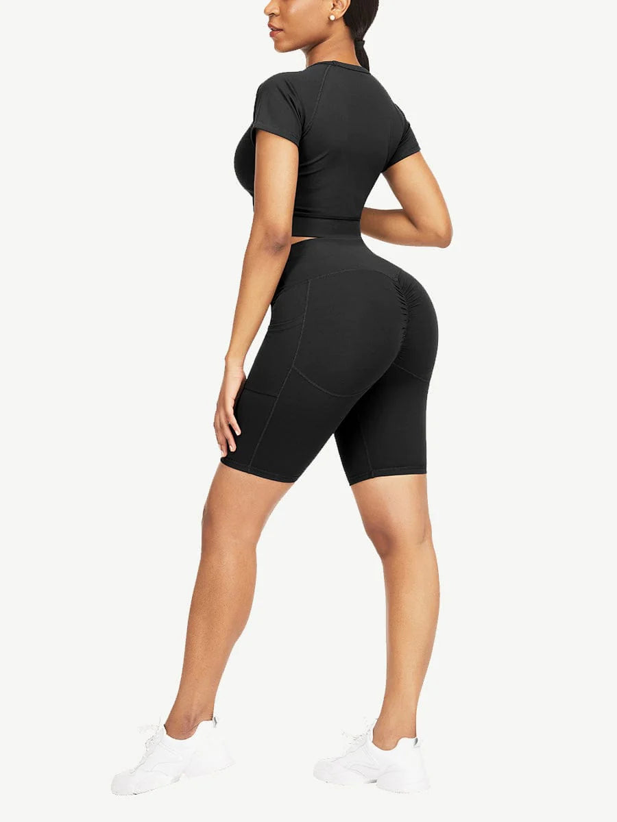 Short Sleeve Top and Biker Shorts Activewear Set - Women