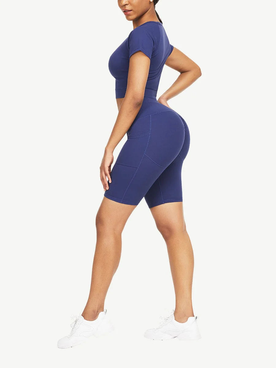 Short Sleeve Top and Biker Shorts Activewear Set - Women