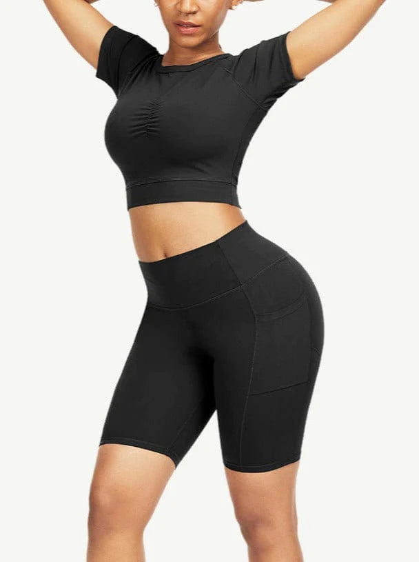 Short Sleeve Top and Biker Shorts Activewear Set - Women