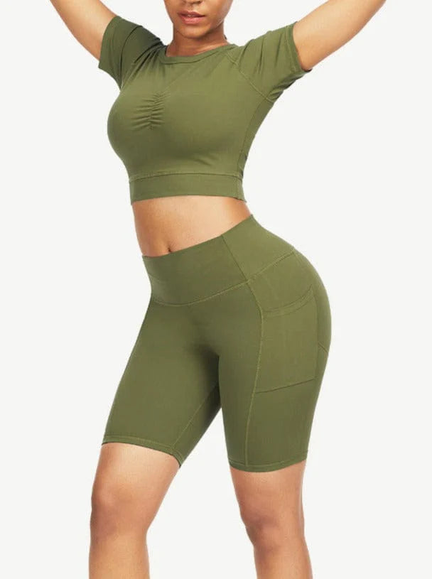 Short Sleeve Top and Biker Shorts Activewear Set - Women