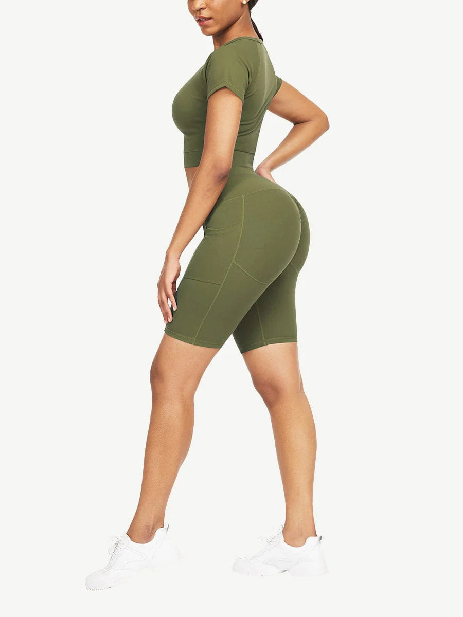 Short Sleeve Top and Biker Shorts Activewear Set - Women