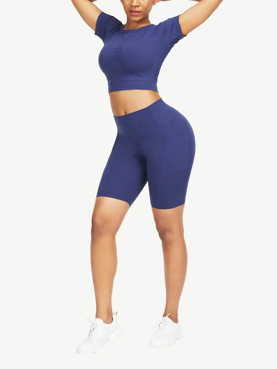 Short Sleeve Top and Biker Shorts Activewear Set - Women