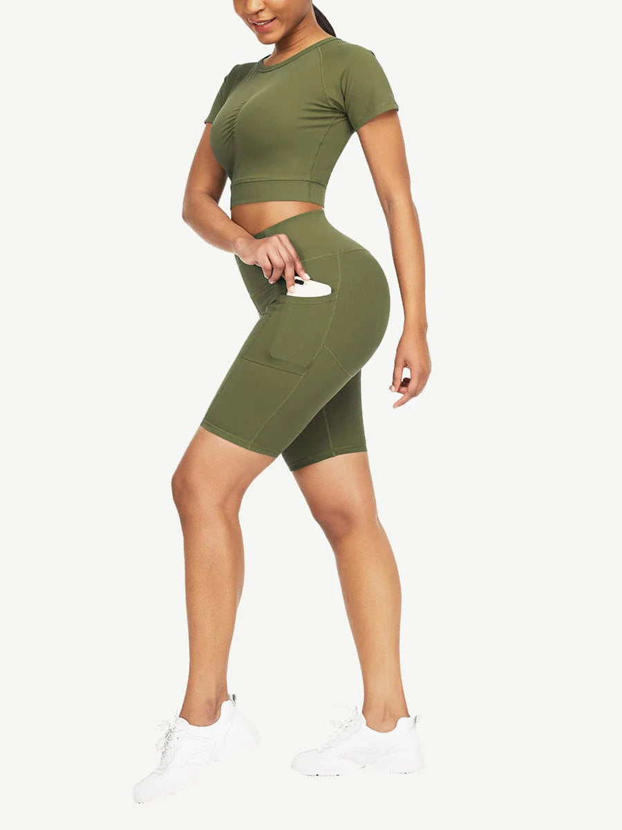 Short Sleeve Top and Biker Shorts Activewear Set - Women