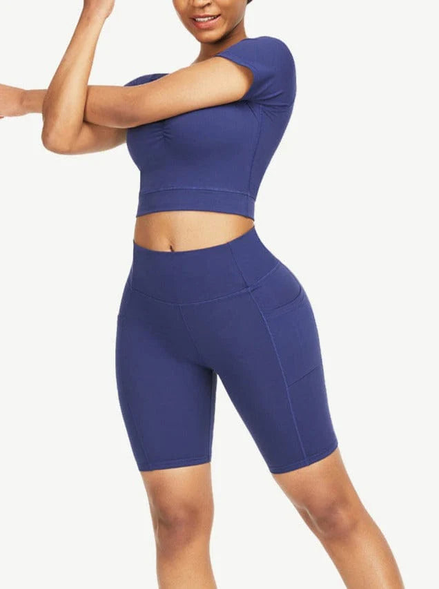 Short Sleeve Top and Biker Shorts Activewear Set - Women