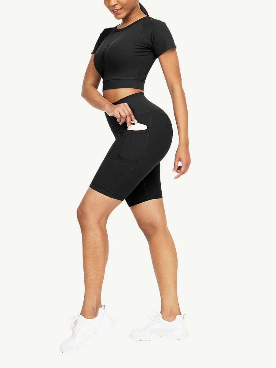 Short Sleeve Top and Biker Shorts Activewear Set - Women