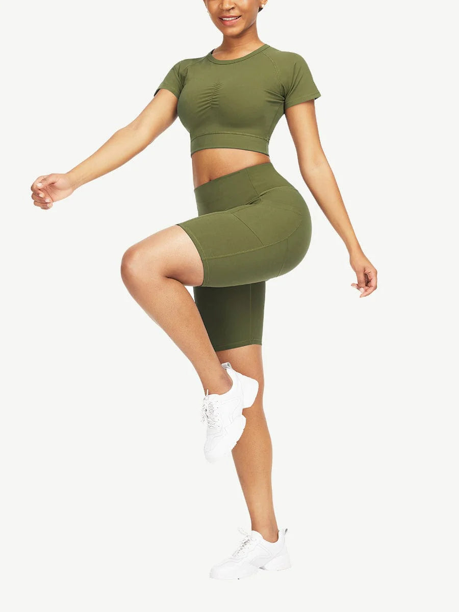 Short Sleeve Top and Biker Shorts Activewear Set - Women