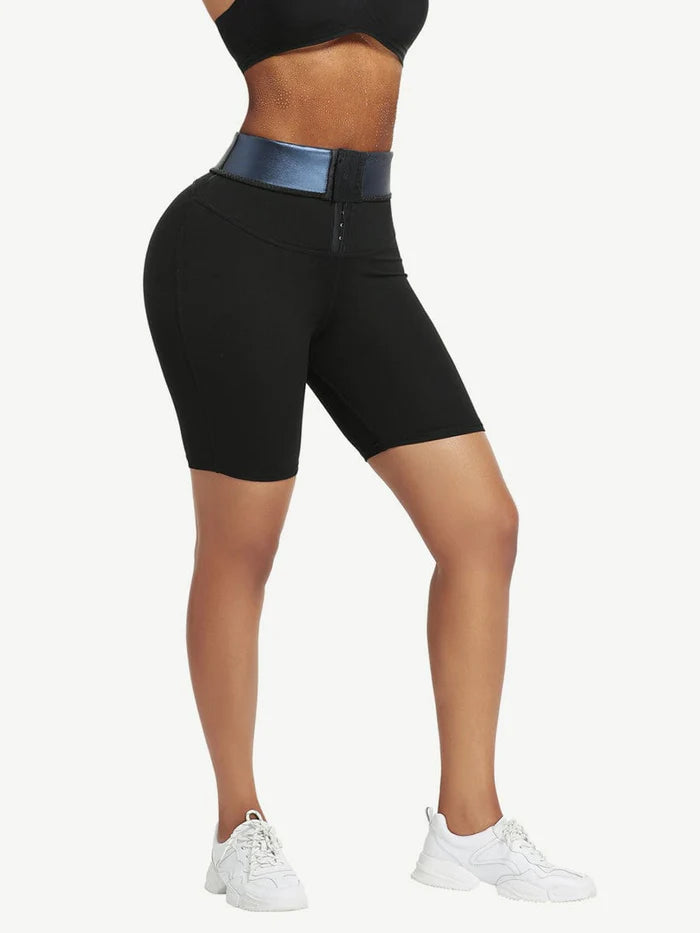 Sweat Neoprene Fat Burning Shapewear Mid-Length Shorts with Hook and Eye Closure