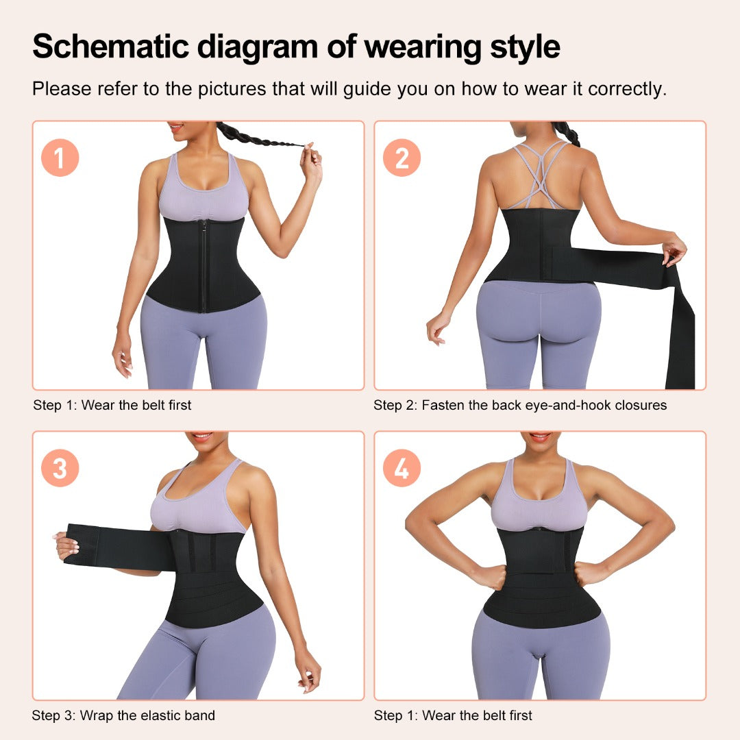 Neo Sweat Zipper Waist Trainer with 4 metre Waist Wrap