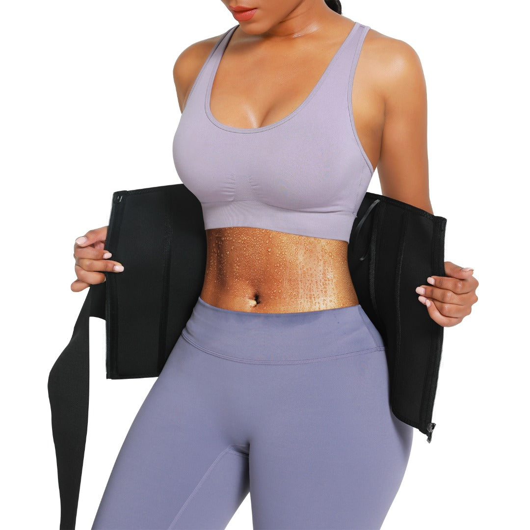Neo Sweat Zipper Waist Trainer with 4 metre Waist Wrap