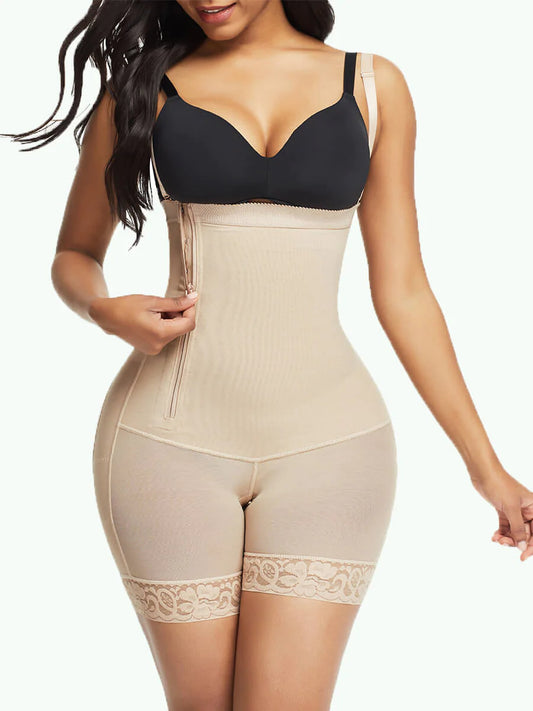 Side Zipper Under Bust Bodysuit Shapewear with detachable Straps