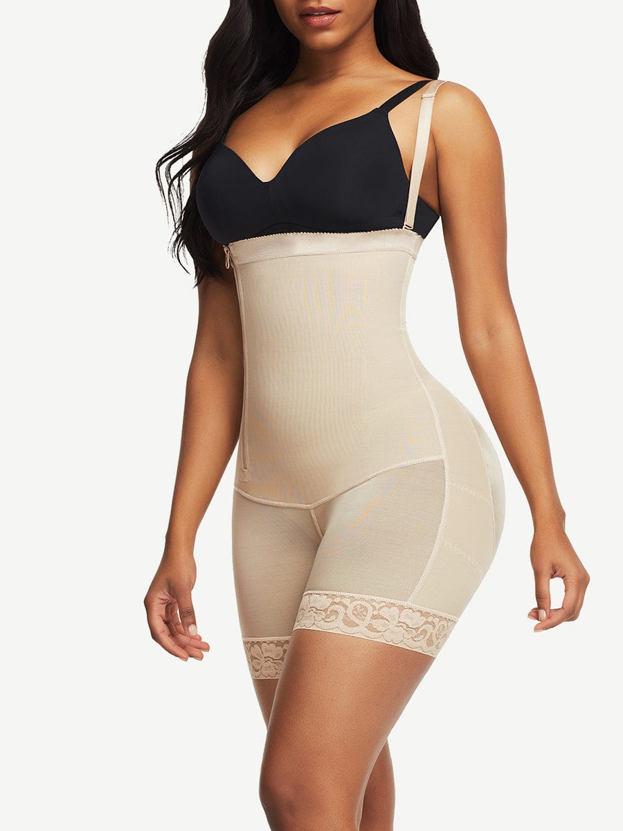 Side Zipper Under Bust Bodysuit Shapewear with detachable Straps