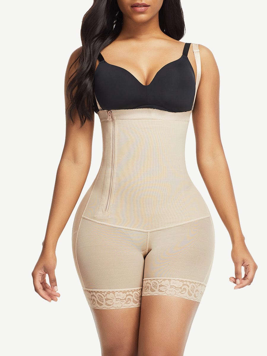 Side Zipper Under Bust Bodysuit Shapewear with detachable Straps