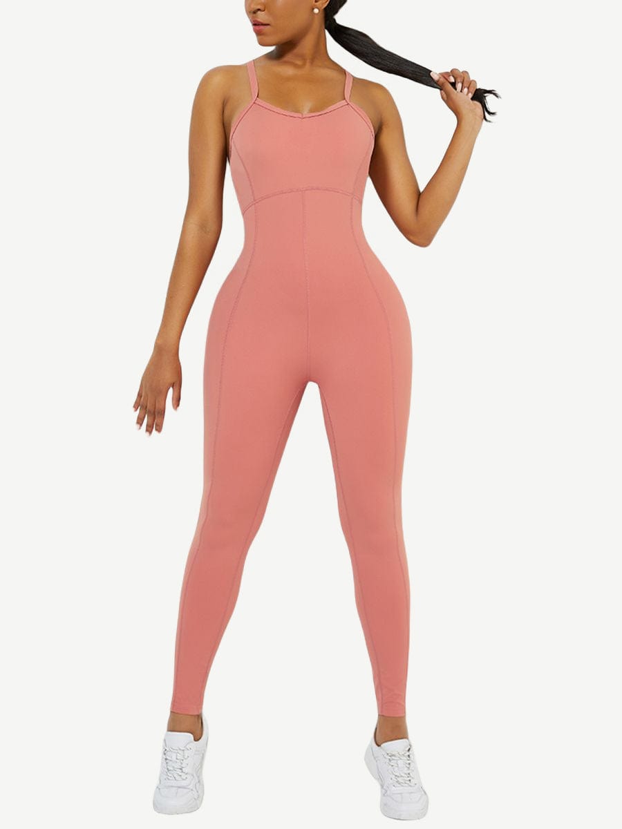 Strappy Back Removable Pads Yoga Workout Bodysuit For Women