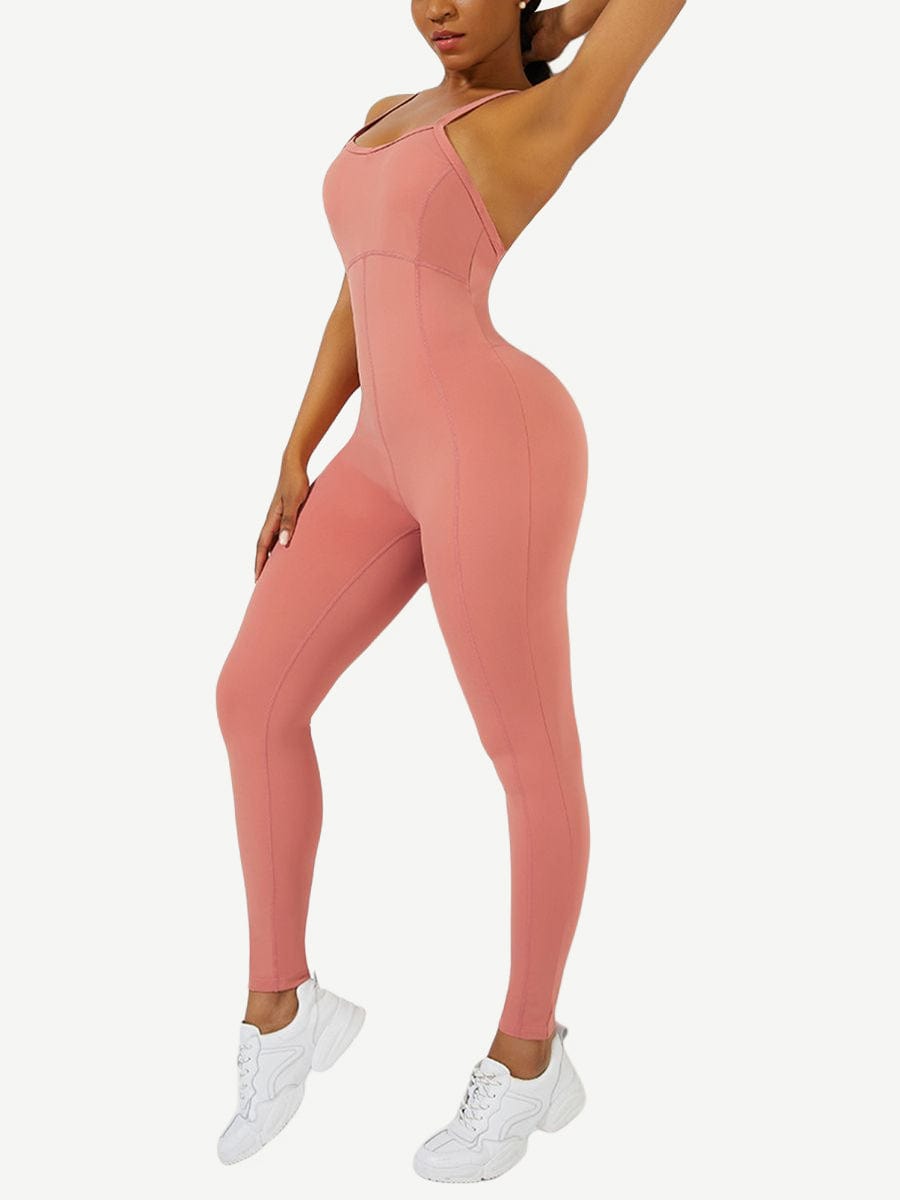 Strappy Back Removable Pads Yoga Workout Bodysuit For Women