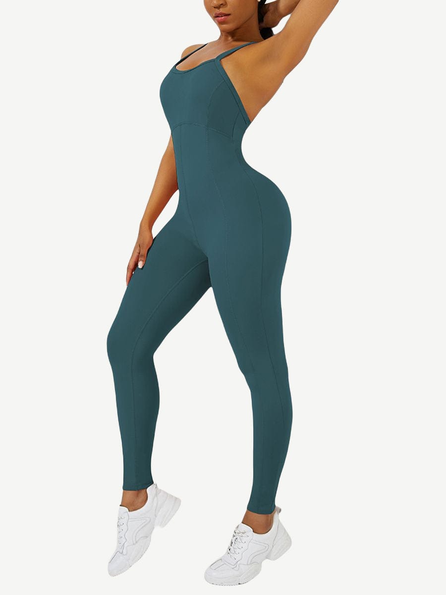 Strappy Back Removable Pads Yoga Workout Bodysuit For Women