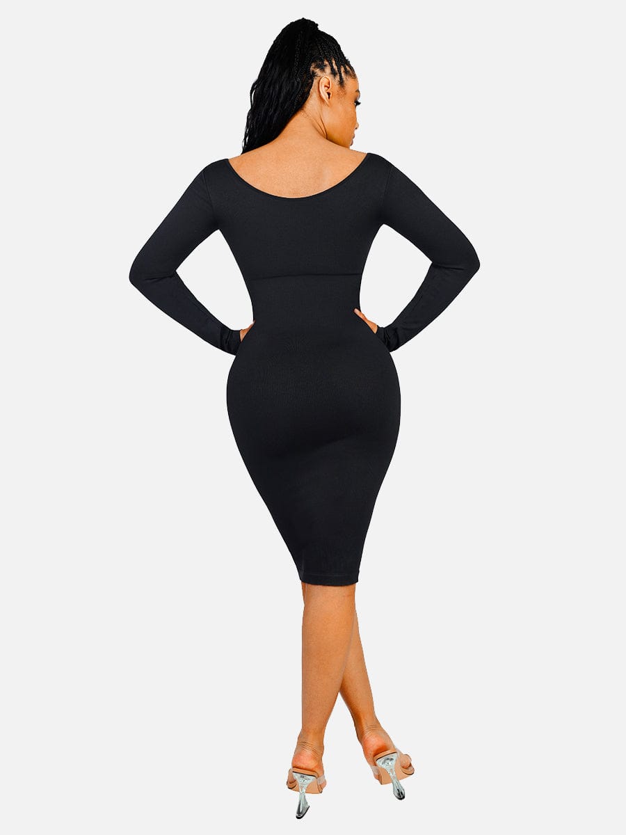 V Neck Long Sleeve Seamless Shaper Dress.