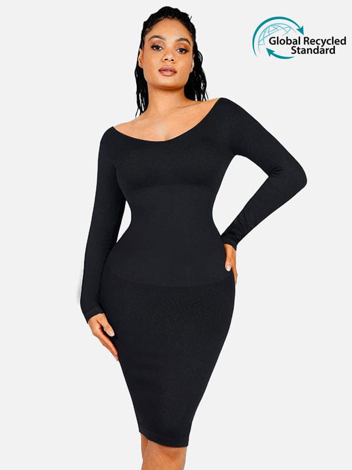 V Neck Long Sleeve Seamless Shaper Dress.