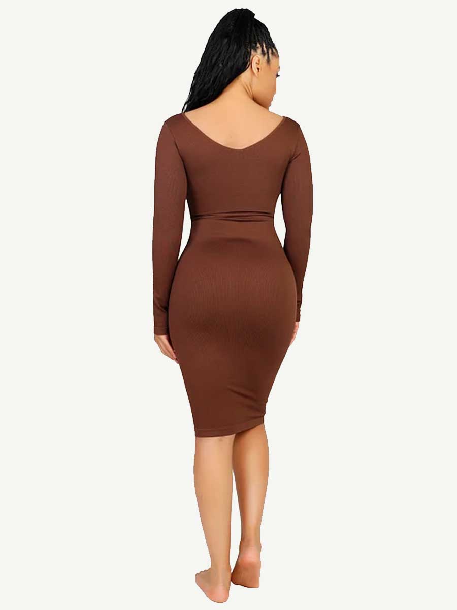 V Neck Long Sleeve Seamless Shaper Dress.