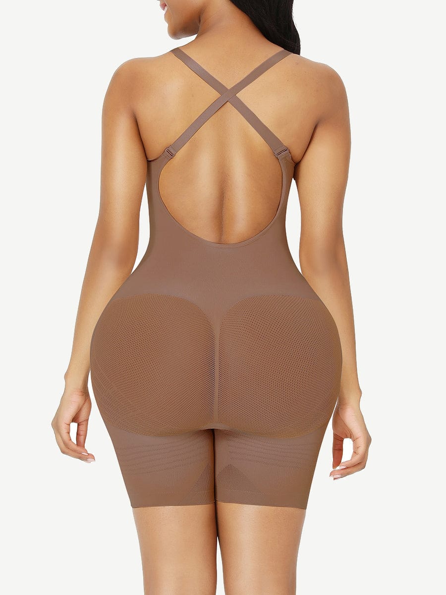 Women Plunge Backless Body Shaper Bra Bodysuit Seamless Low Back Thong  Shapewear For Backless Dress Brown 2XL