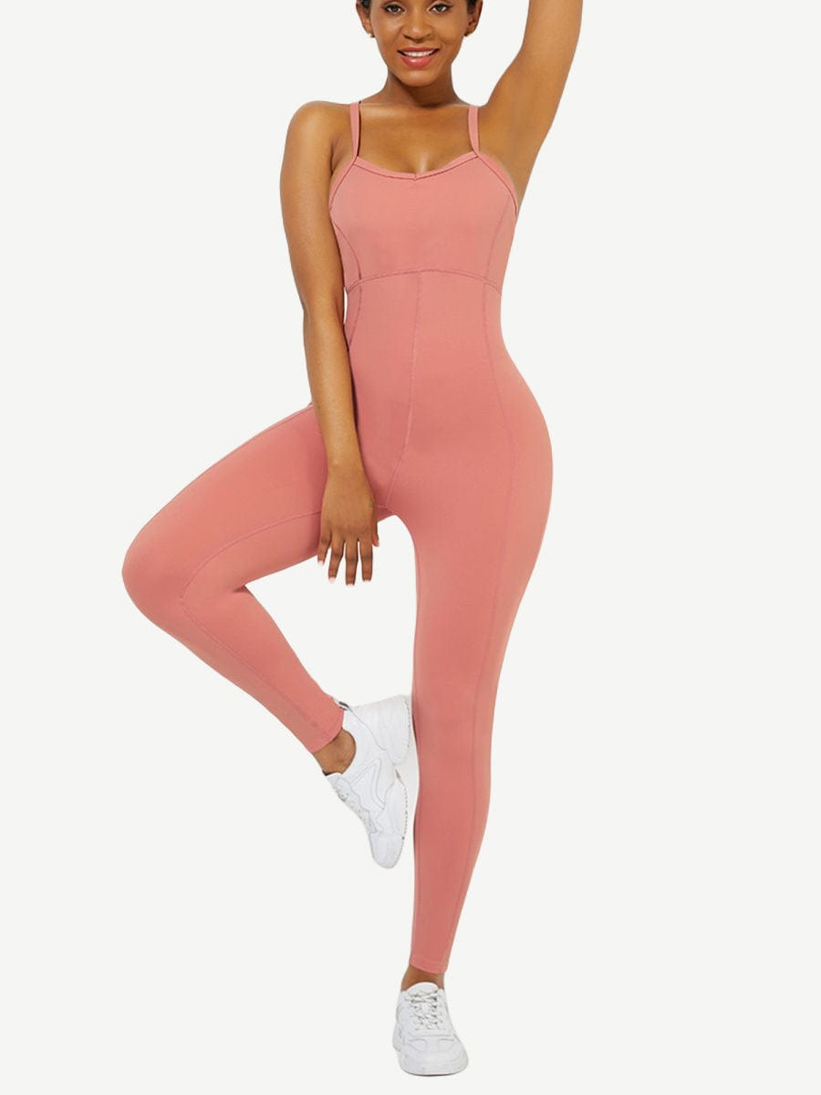 Strappy Back Removable Pads Yoga Workout Bodysuit For Women