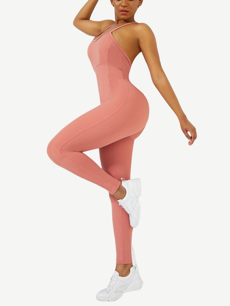 Strappy Back Removable Pads Yoga Workout Bodysuit For Women